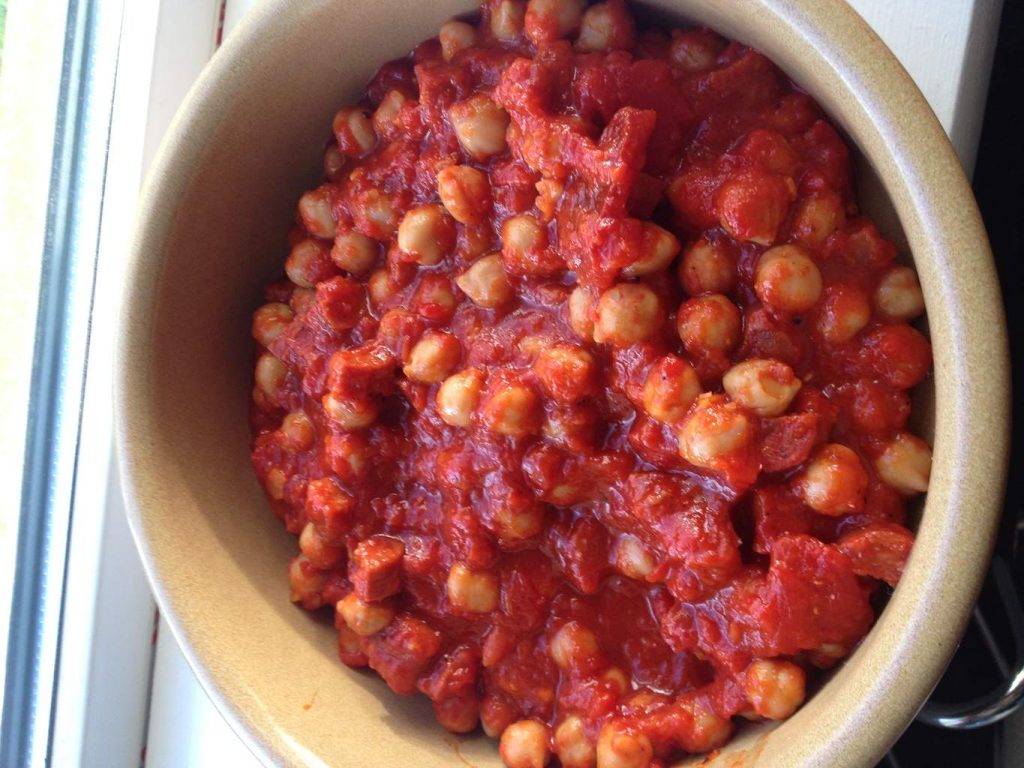 chorizo and chickpea tapas